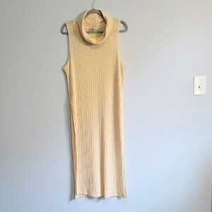 Free People Beach Beige Knit Beach Cover Up Dress Side Slits Size Large NWOT